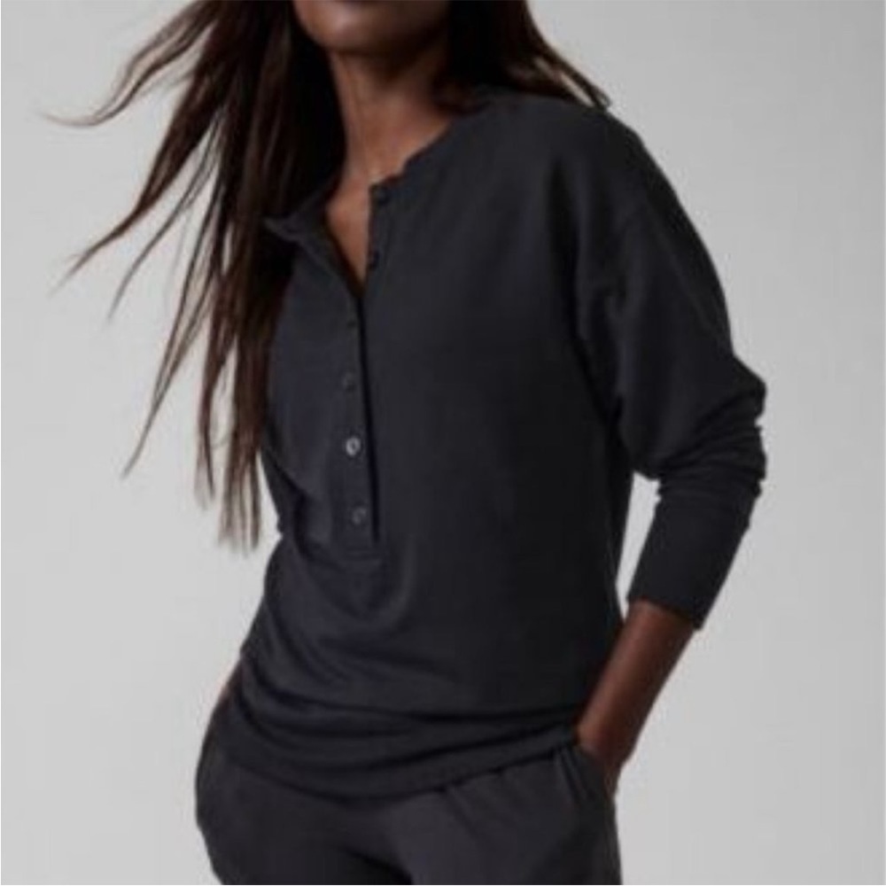 Athleta Balance Henley Button Pullover Sweatshirt Oversized NWT
